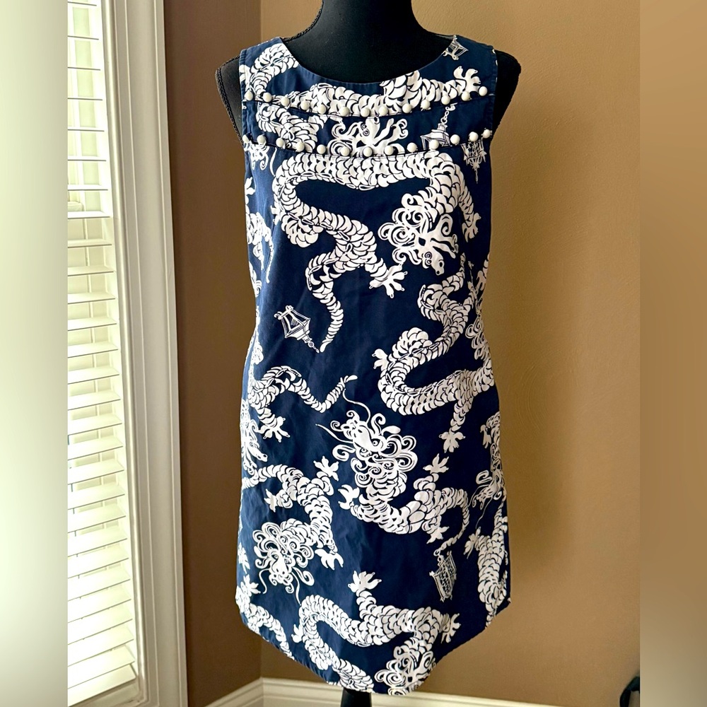 Lily Pulitzer Blue Dragon Cotton Shift Dress